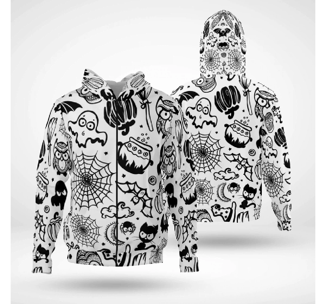 Zip Hoodie - Halloween Symbols Scarry Night - 3D Printed