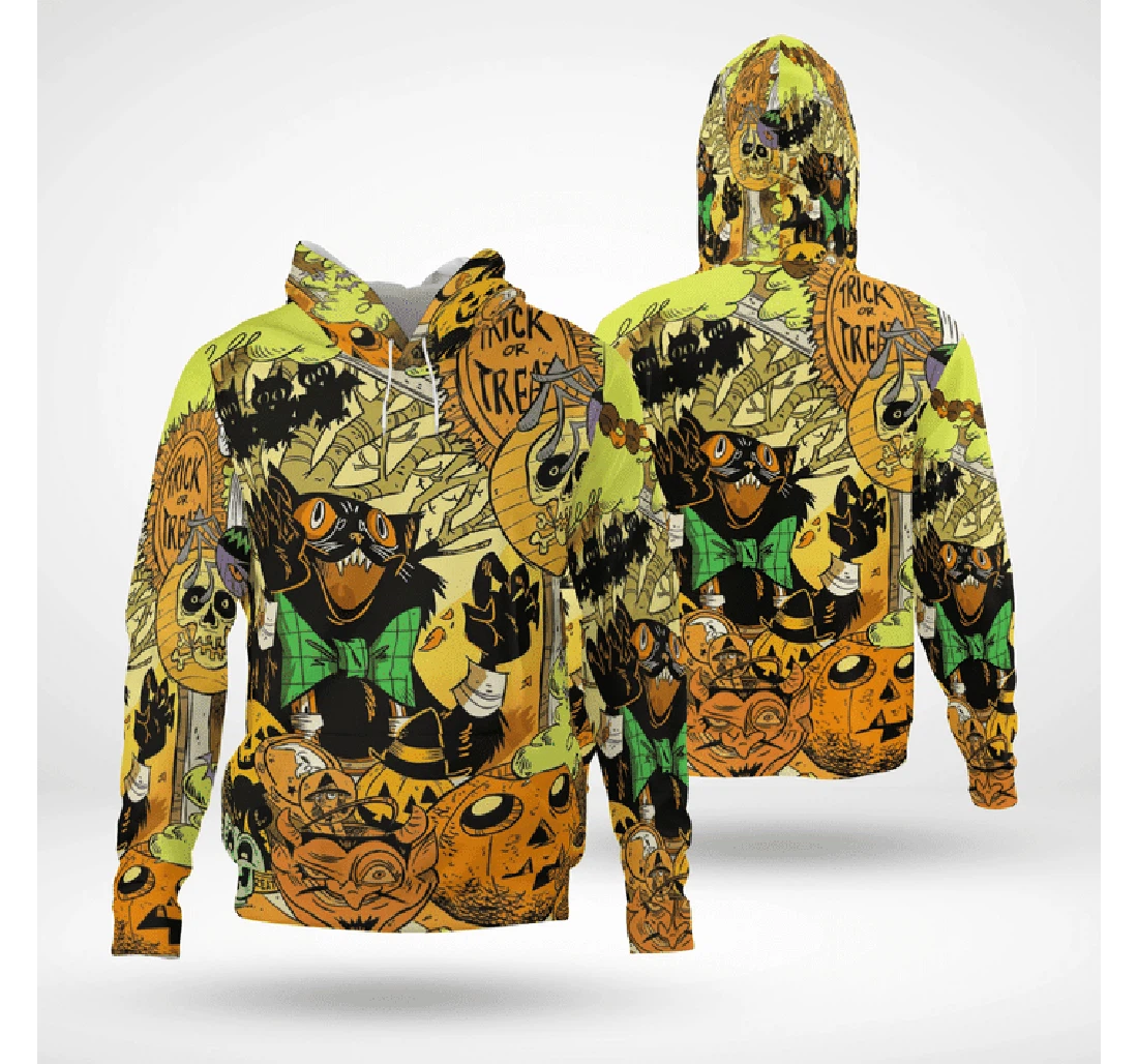 Zip Hoodie - Freaking Room Trick Or Treat Cat Pumpkin Spooky Halloween - 3D Printed