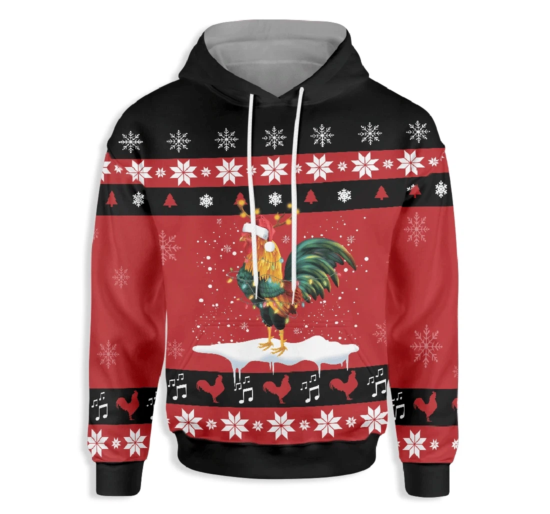 Rooster Merry Christmas - 3D Printed Pullover Hoodie