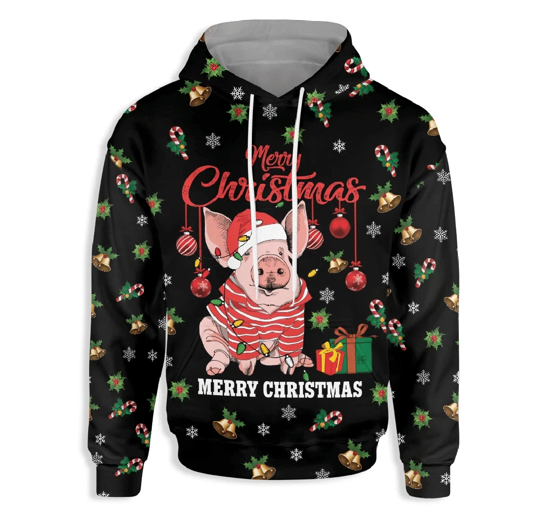 Farmer Pig Merry Christmas - 3D Printed Pullover Hoodie