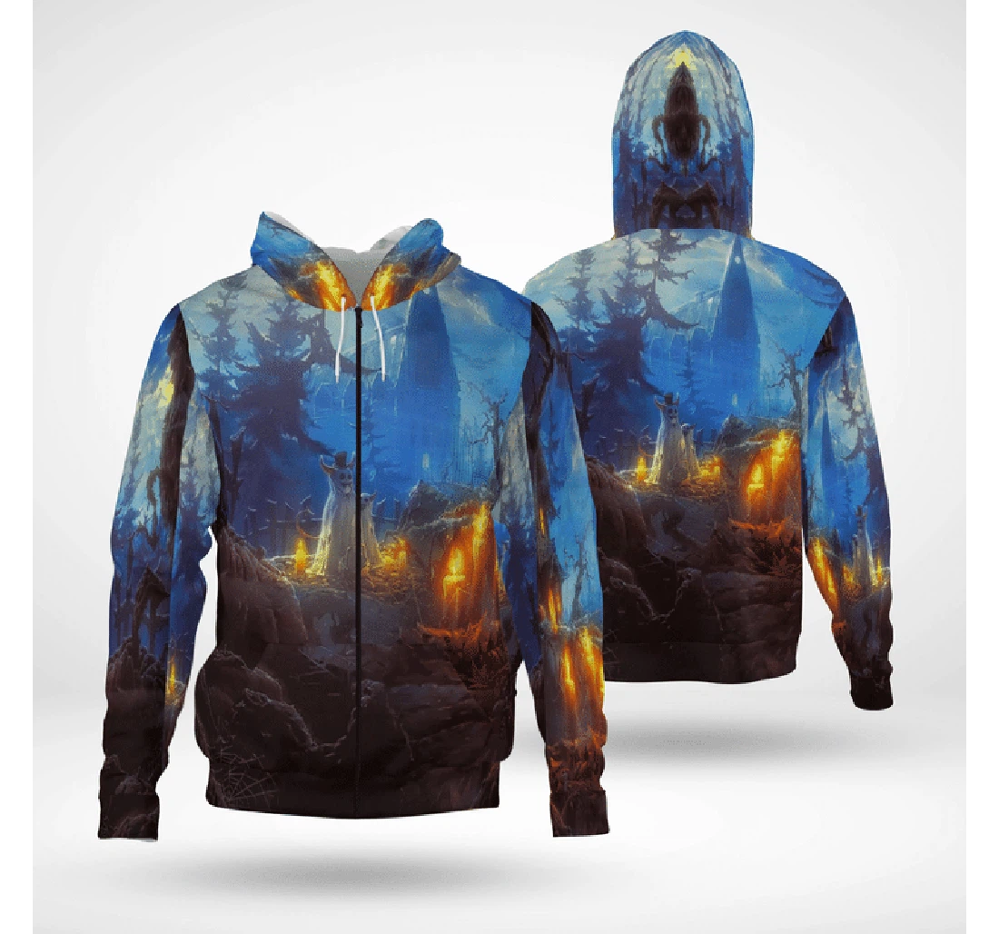 Zip Hoodie - Scary Halloween Night Ghost Custom Cathedral Spooky - 3D Printed