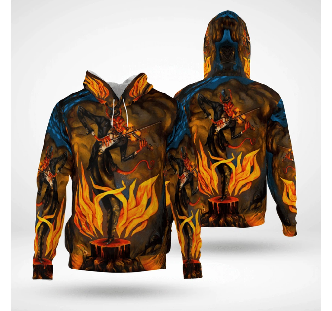 Zip Hoodie - Crazy Halloween Night Demon Guitarist Hell Flame Spooky - 3D Printed