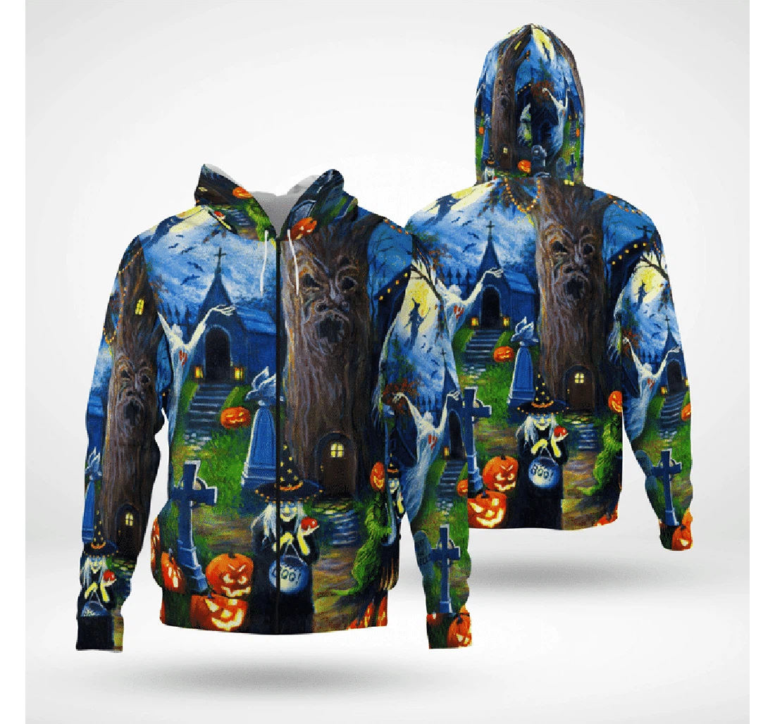 Zip Hoodie - Witch's Tree House Boo Pumpkin Happy Halloween Spooky - 3D Printed