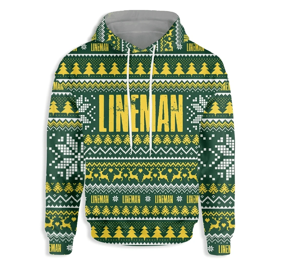 Lineman Happy Christmas - 3D Printed Pullover Hoodie