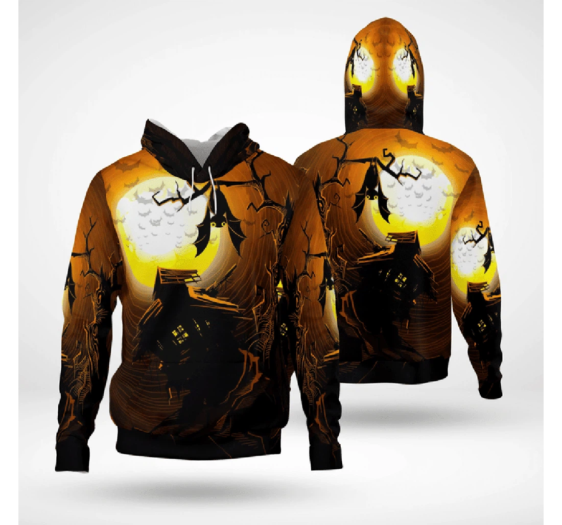 Moon Midnight Halloween Haunted House Spooky - 3D Printed Pullover Hoodie
