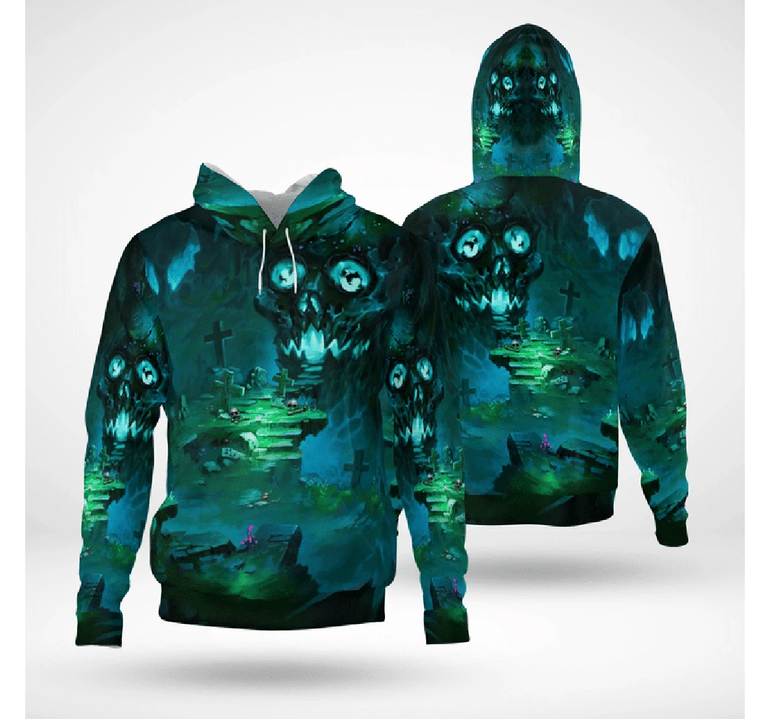 Scary Gate Of Demon Headstone Spooky Halloween - 3D Printed Pullover Hoodie