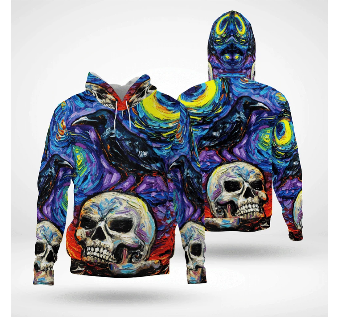 Halloween Scary Skull In Starry Night Spooky - 3D Printed Pullover Hoodie