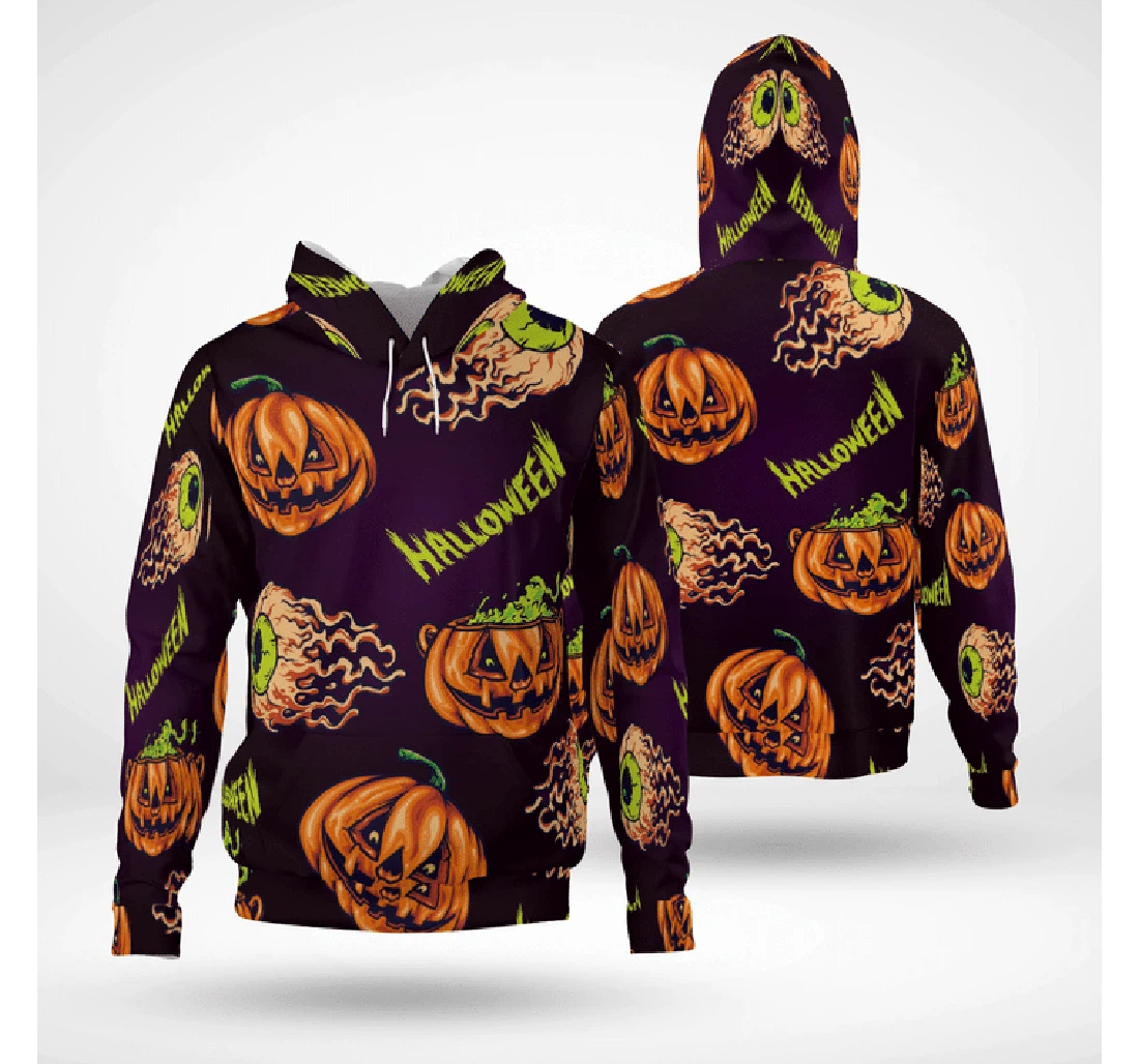 Scary Flying Eyeball Pumpkins Halloween Spooky - 3D Printed Pullover Hoodie