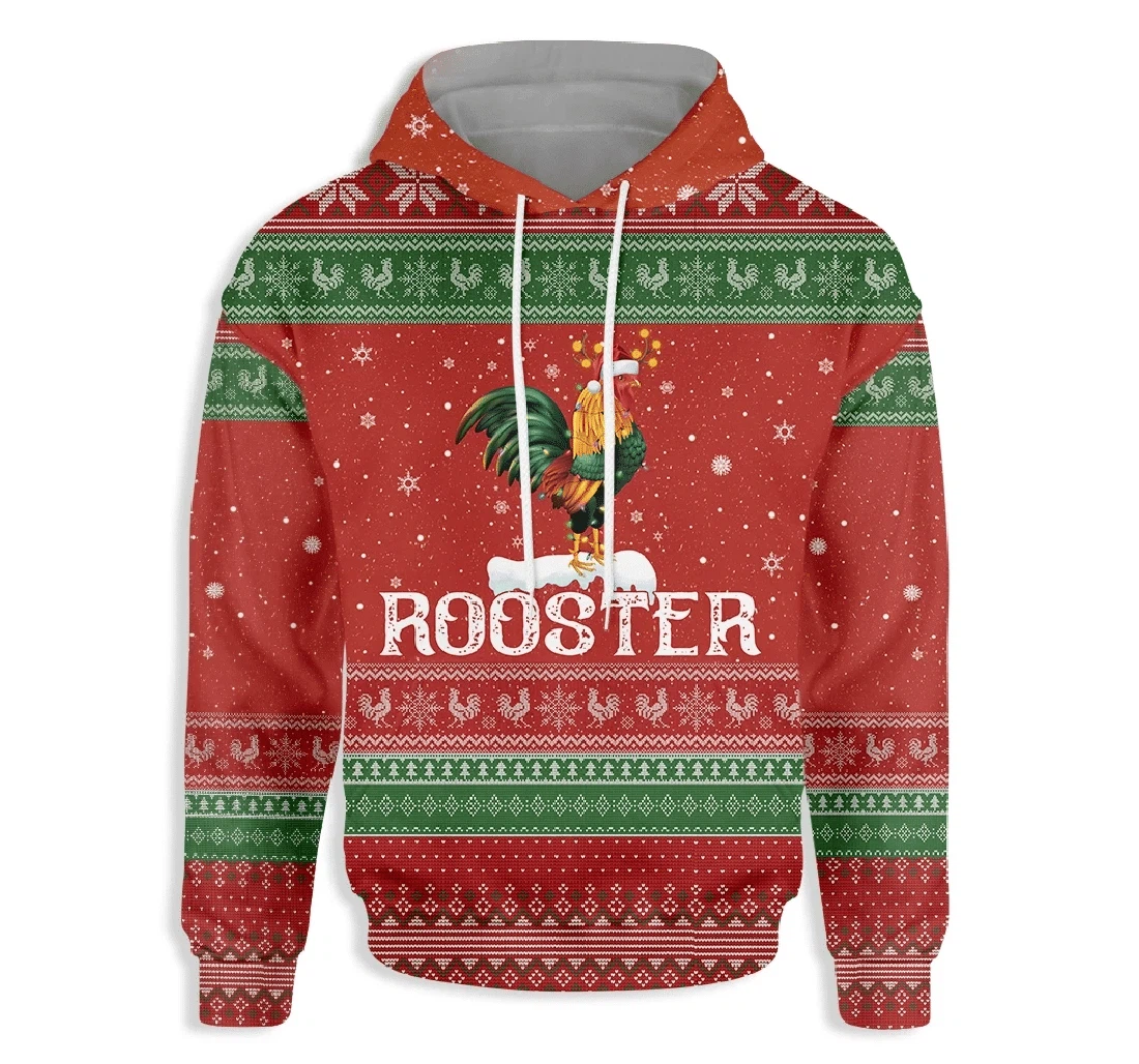 Rooster Christmas Beautiful Gift - 3D Printed Pullover Hoodie