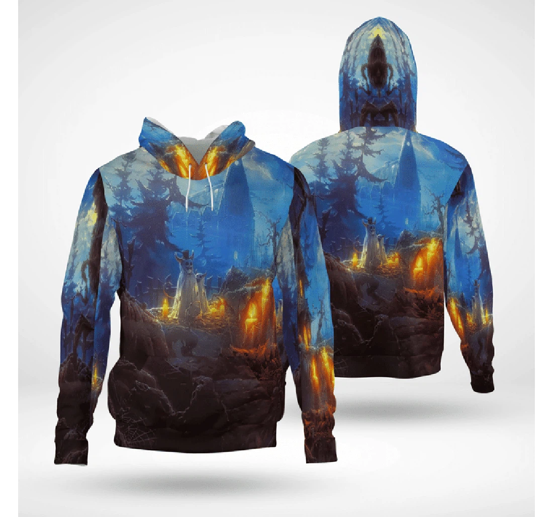Scary Halloween Night Ghost Custom Cathedral Spooky - 3D Printed Pullover Hoodie