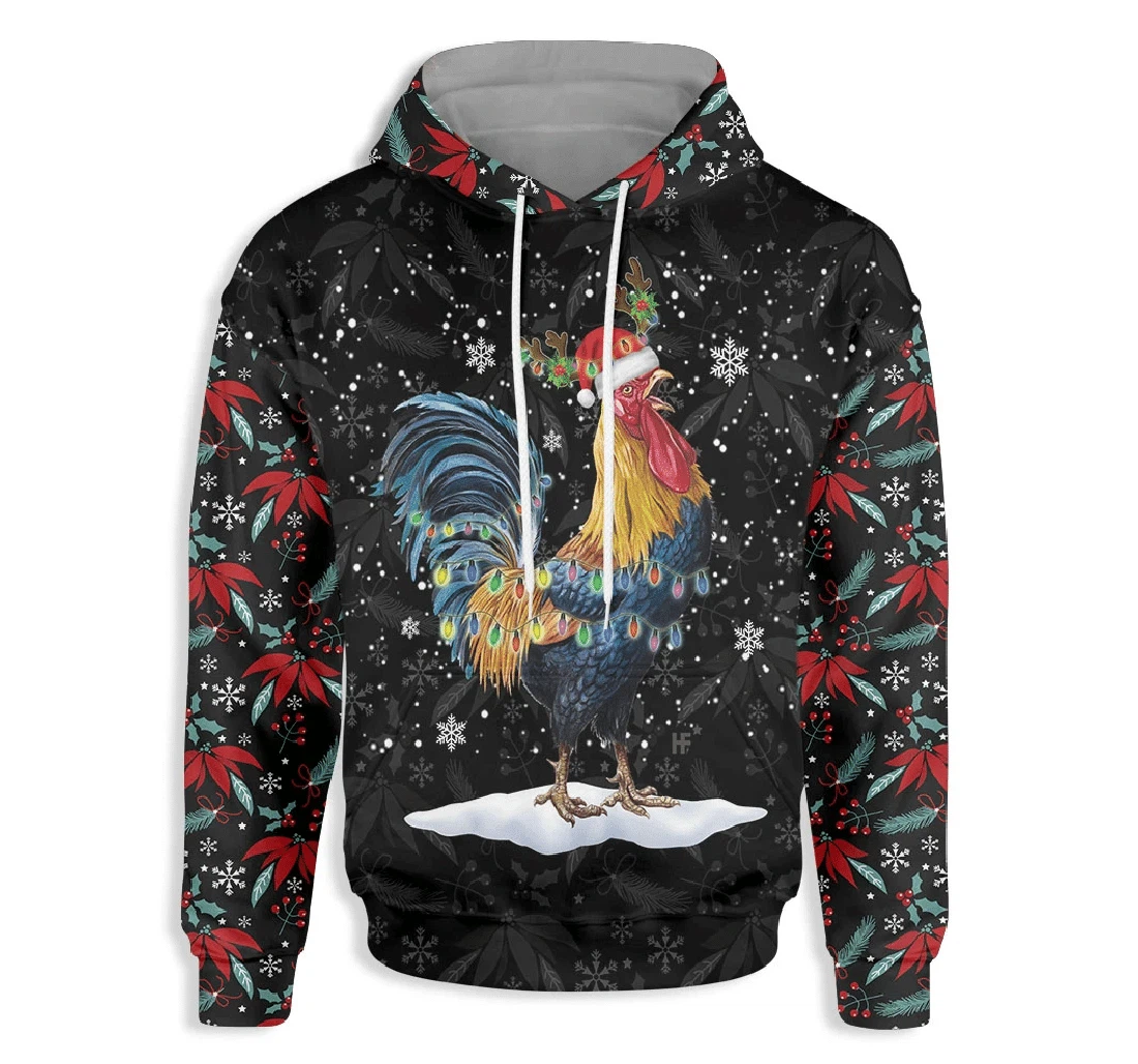 Rooster Christmas - 3D Printed Pullover Hoodie