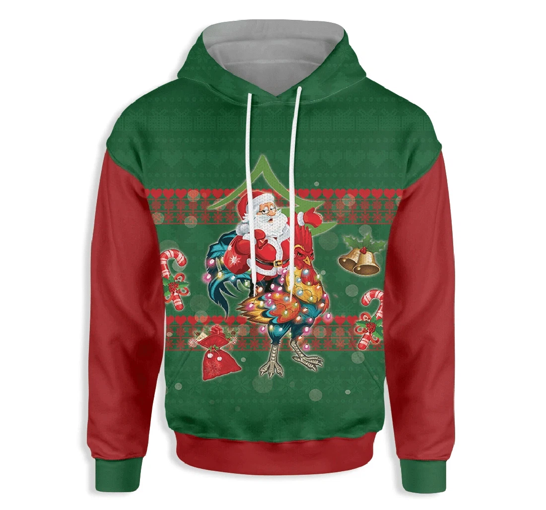 Rooster Christmas - 3D Printed Pullover Hoodie