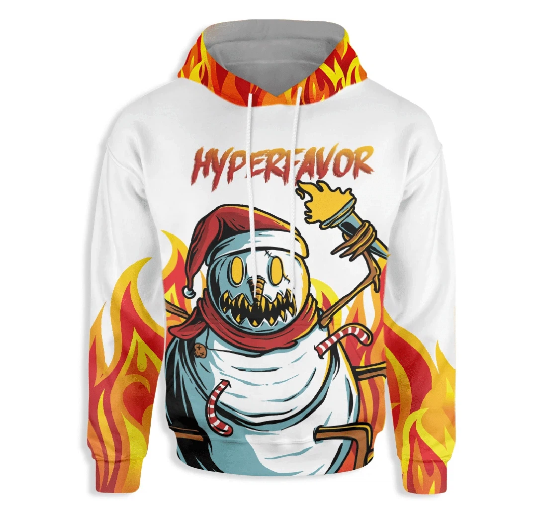 Scary Snowman Holding Torch Christmas - 3D Printed Pullover Hoodie