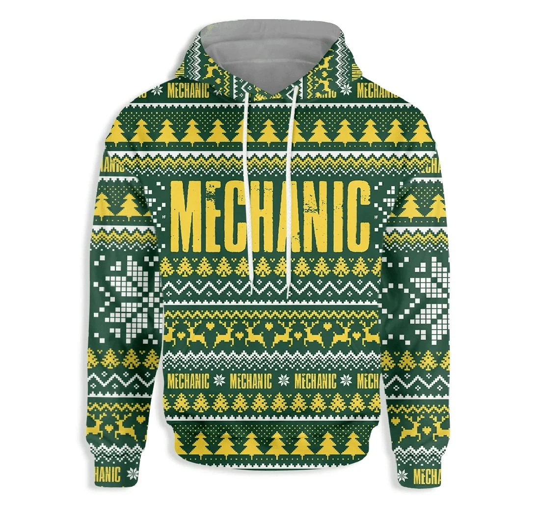 Mechanic Happy Christmas - 3D Printed Pullover Hoodie