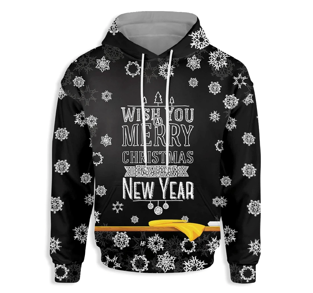 Christmas Message Written On Chalkboard - 3D Printed Pullover Hoodie