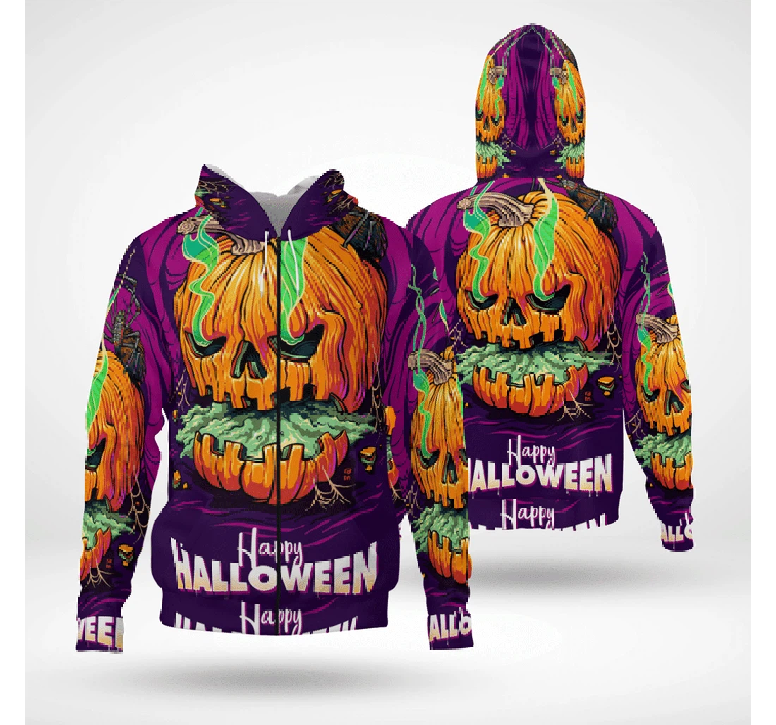 Scary Pumpkin Spider Happy Halloween Spooky - 3D Printed Pullover Hoodie