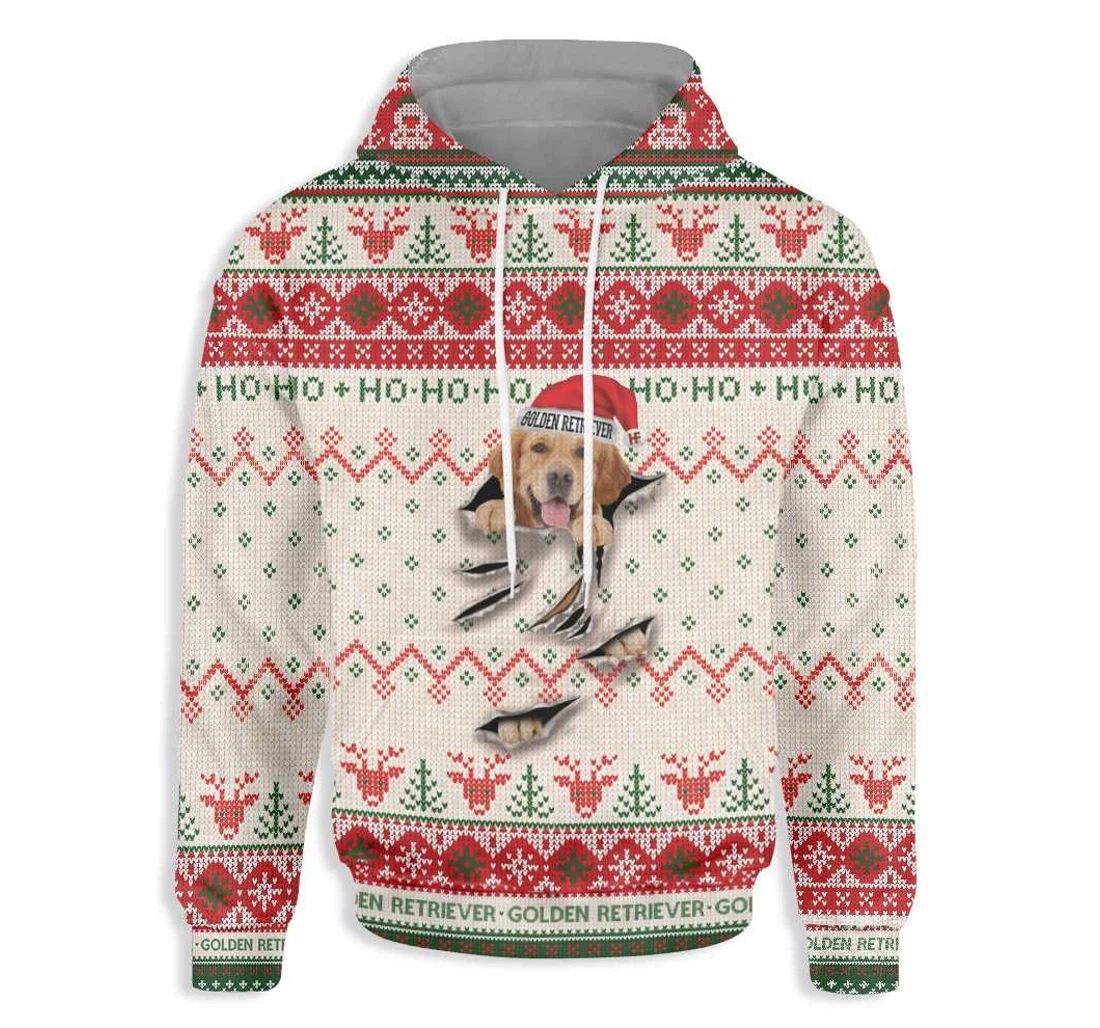 Ugly Christmas Golden Retriever Scratch - 3D Printed Pullover Hoodie