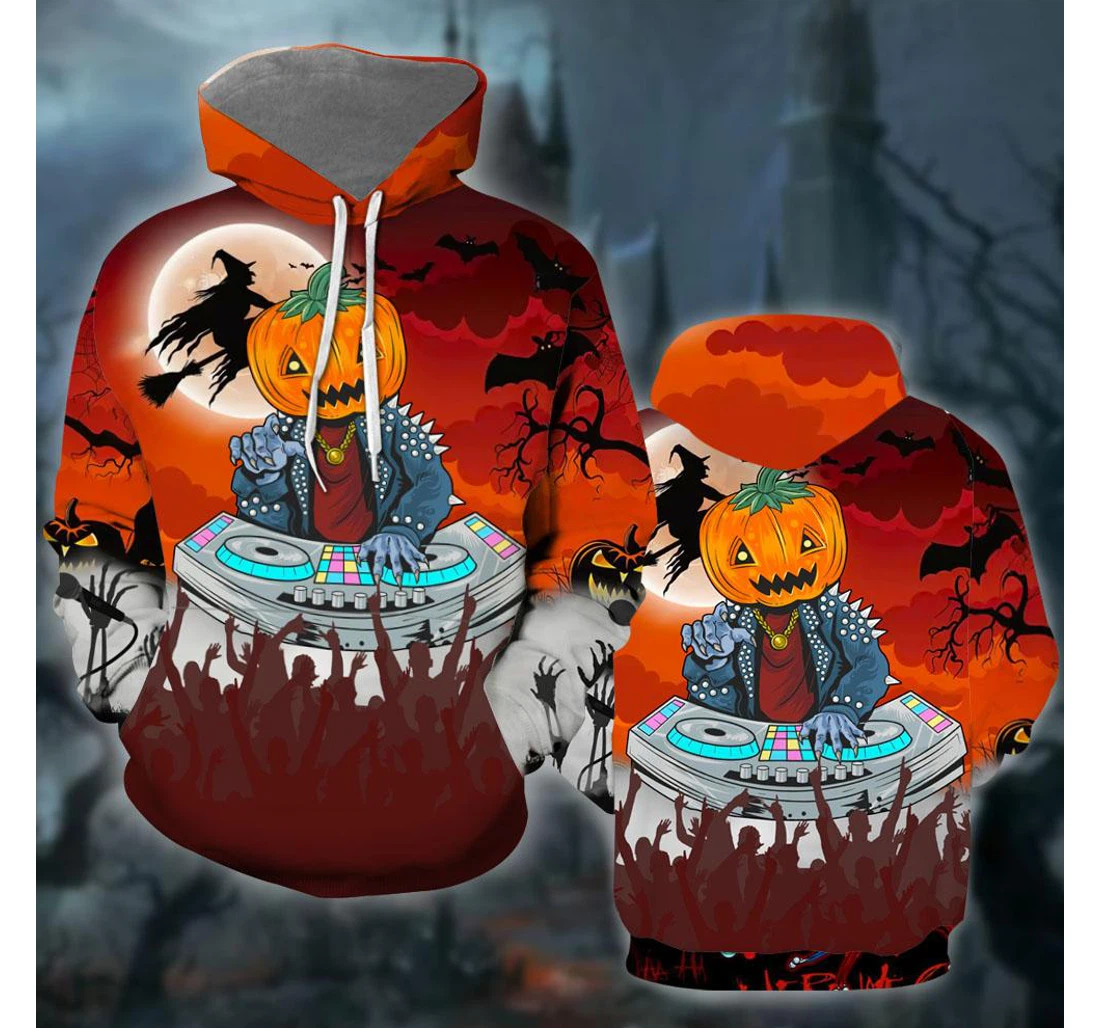 Pumpkin Dj Music Halloween Party - 3D Printed Pullover Hoodie