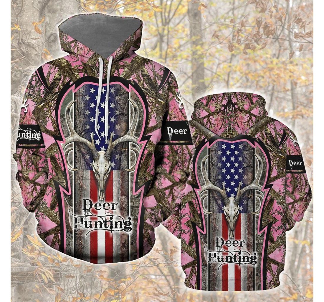 Deer Hunter American Flag - 3D Printed Pullover Hoodie