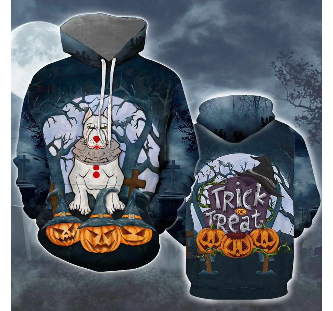 Pitbull Dog Trick Or Treat Halloween - 3D Printed Pullover Hoodie