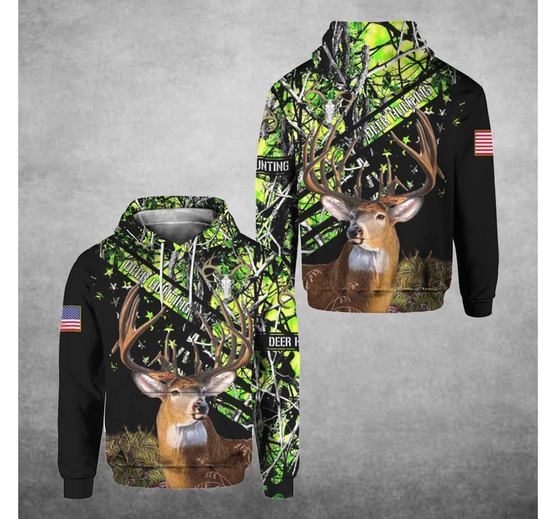 Personalized Deer Hunting Green Flag - 3D Printed Pullover Hoodie