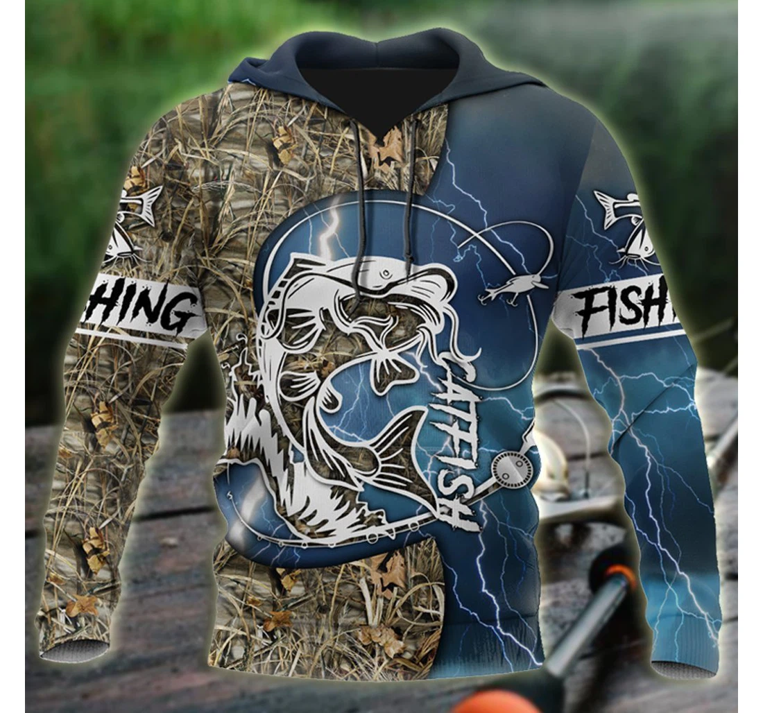 Catfish Fishing Blue - 3D Printed Pullover Hoodie