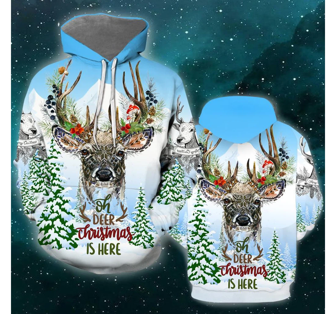 Merry Christmas With Deer - 3D Printed Pullover Hoodie