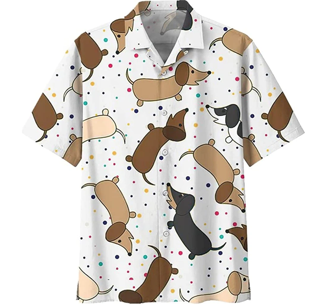 Personalized Dachshund Sausage Dog Cartoon Pattern Pullover Tshirt Gifts Friends Or Yourself Hawaiian Shirt, Button Up Aloha Shirt For Men, Women