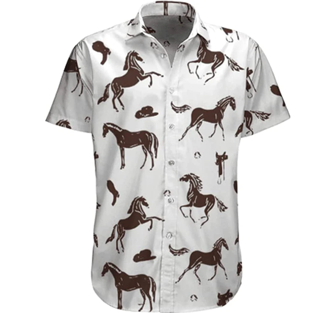 Personalized Amazing Brown Horses And Cowboy Western Equipment Pullover Tshirt Gifts Friends Or Yourself Hawaiian Shirt, Button Up Aloha Shirt For Men, Women