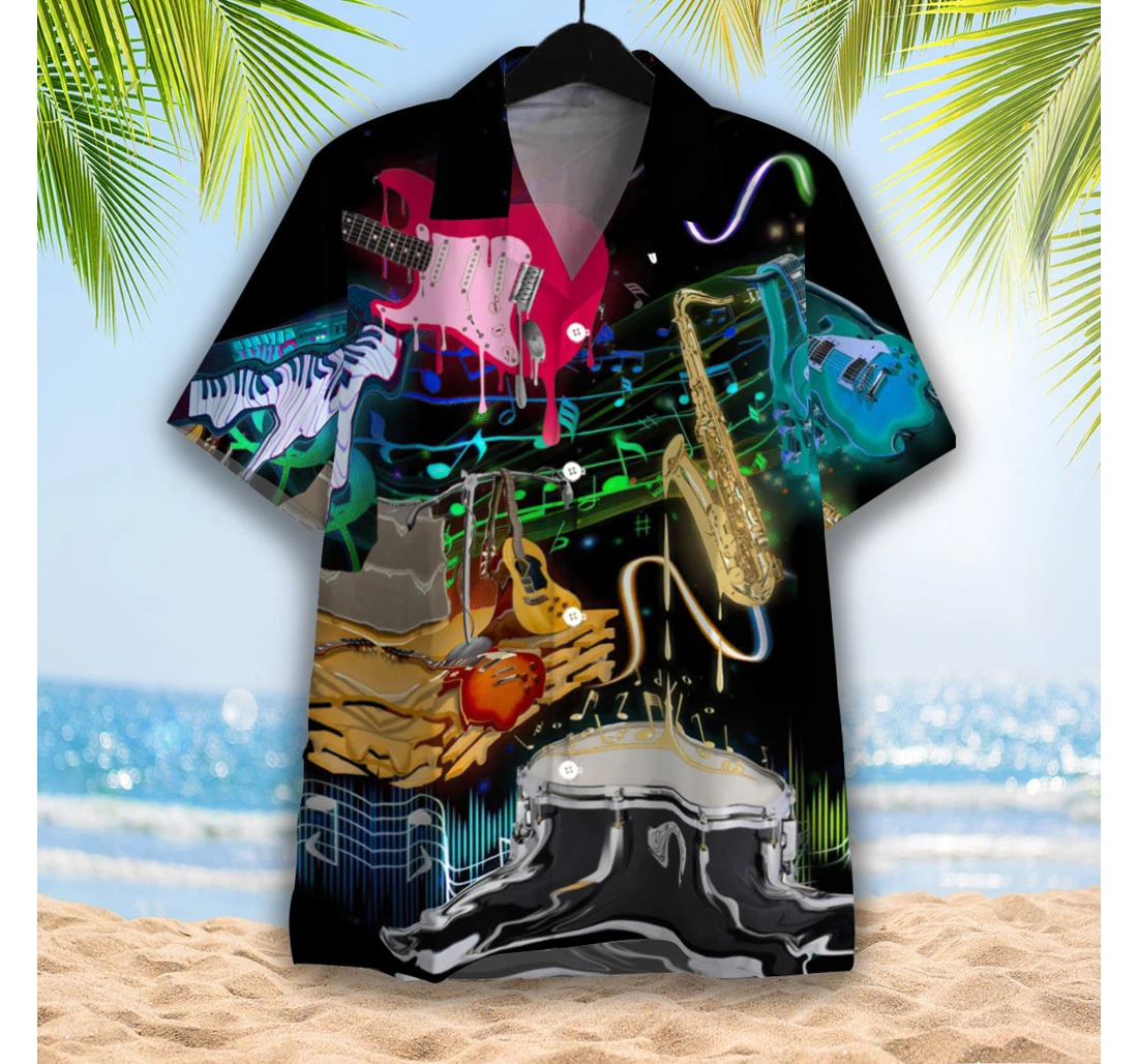 Personalized Melting Musical Instruments Hawaiian Shirt, Button Up Aloha Shirt For Men, Women