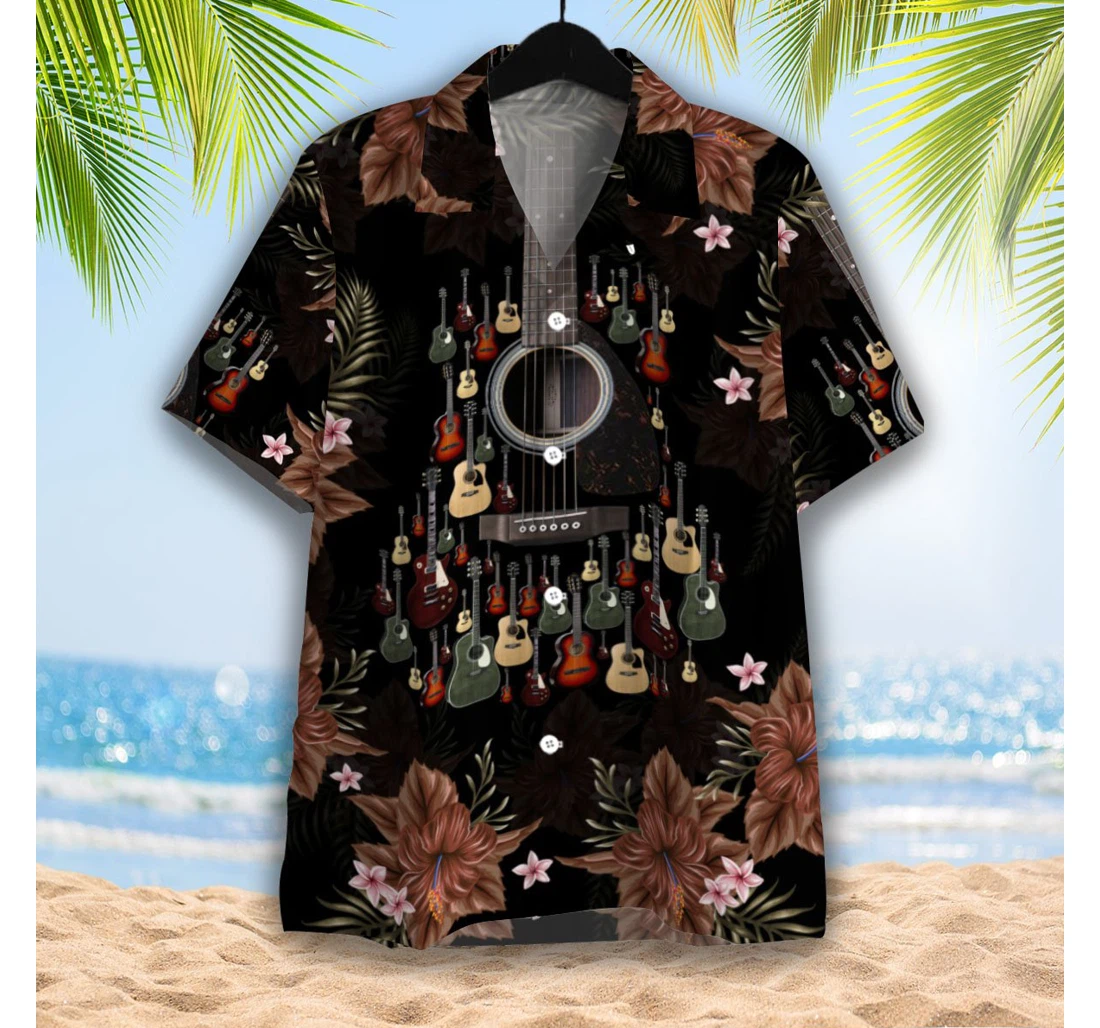 Acoustic Guitar Hawaiian Shirt, Button Up Aloha Shirt For Men, Women