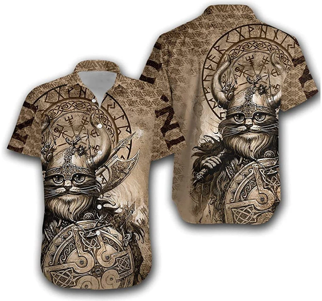 Personalized Viking Classic Cat Version Viking Tshirts Norse Viking Gift Hawaiian Shirt, Button Up Aloha Shirt For Men, Women