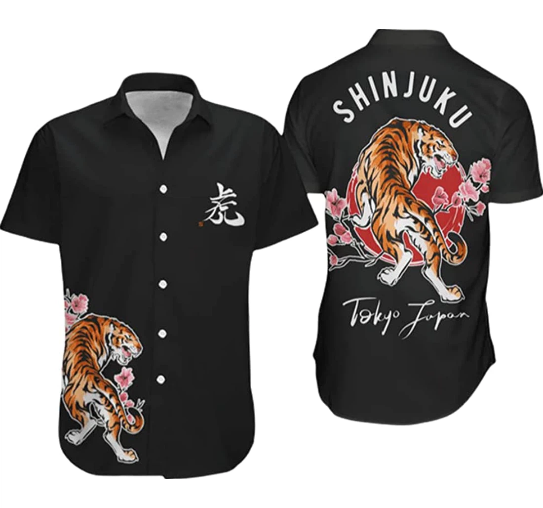 Personalized Japanese Tiger Sakura Shinjuku Pullover Tshirt Gifts Friends Or Yourself Hawaiian Shirt, Button Up Aloha Shirt For Men, Women