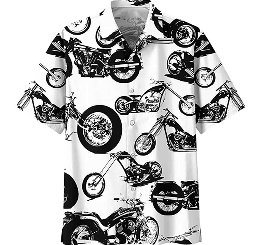 Personalized Luxury Motorcycle Lover Black And White Pullover Tshirt Gifts Friends Or Yourself Hawaiian Shirt, Button Up Aloha Shirt For Men, Women