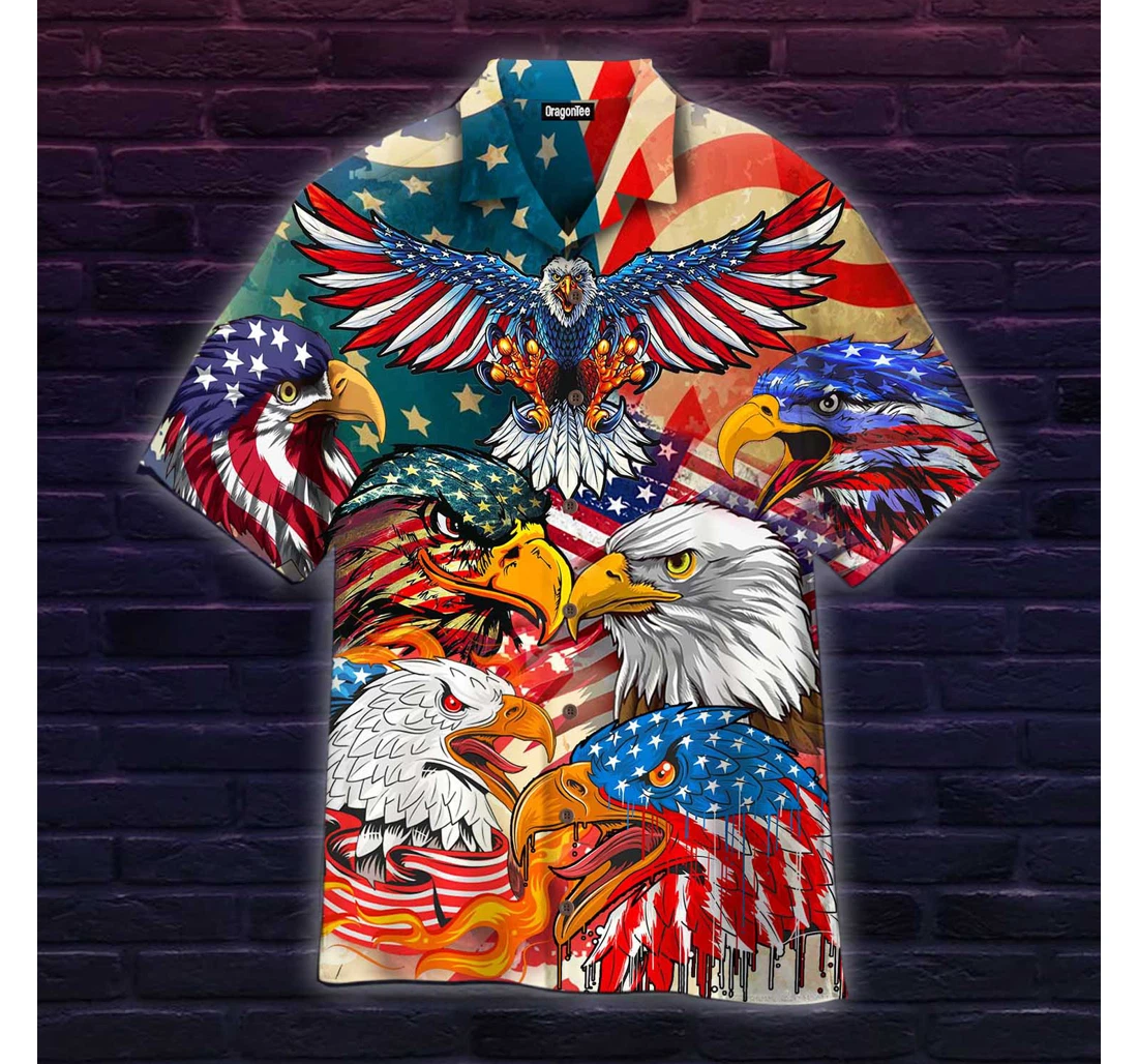 Personalized American Bald Eagle Hawaiian Shirt, Button Up Aloha Shirt For Men, Women