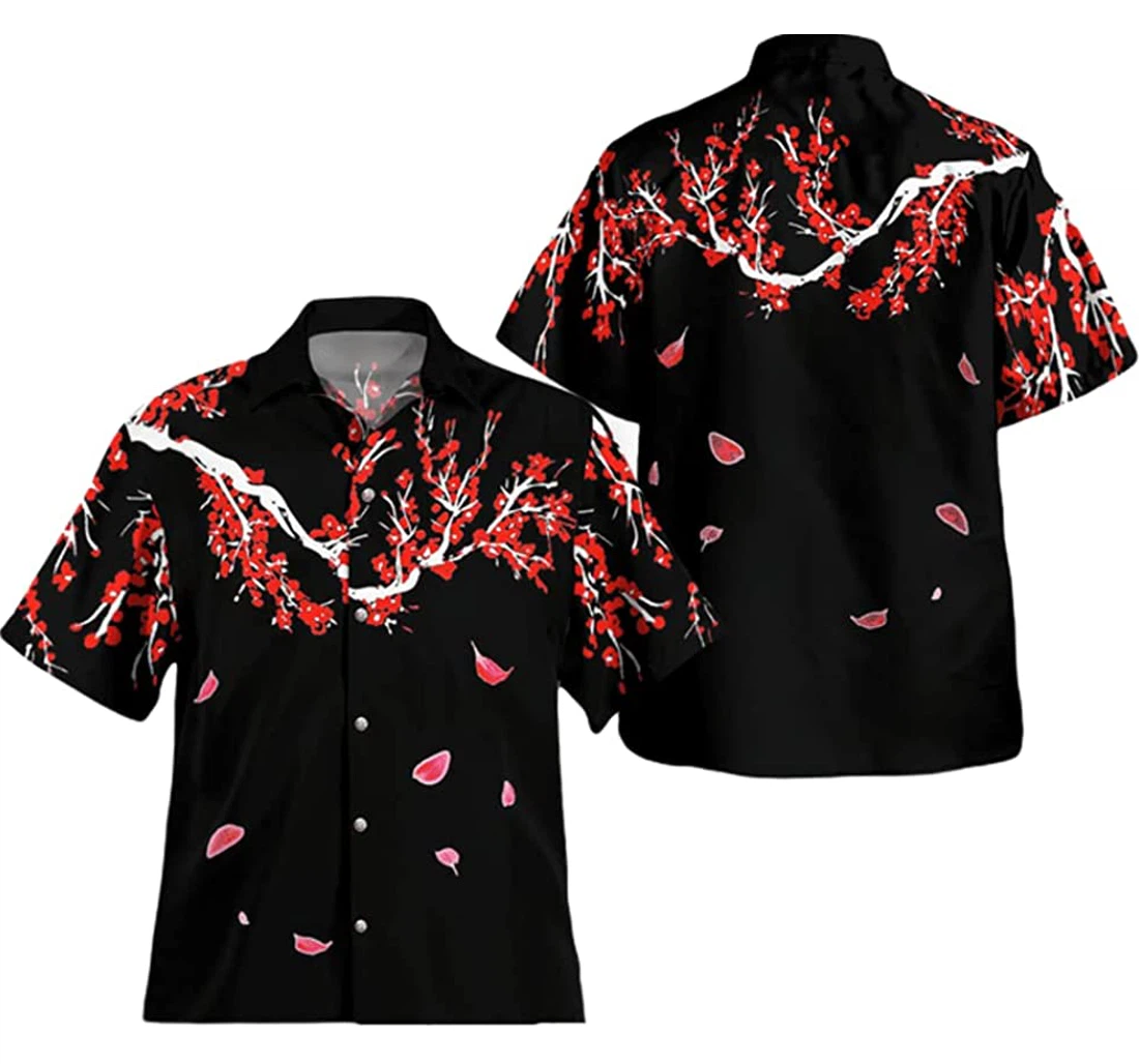 Personalized Japanese Sakura Cherry Blossom Black Pullover Tshirt Gifts Friends Or Yourself Hawaiian Shirt, Button Up Aloha Shirt For Men, Women