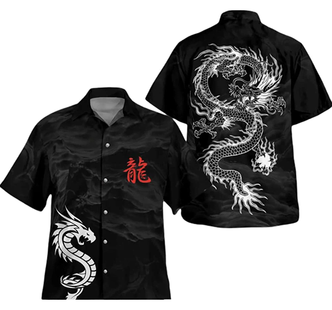 Personalized Japanese Dragon Red Letter Pullover Tshirt Gifts Friends Or Yourself Hawaiian Shirt, Button Up Aloha Shirt For Men, Women