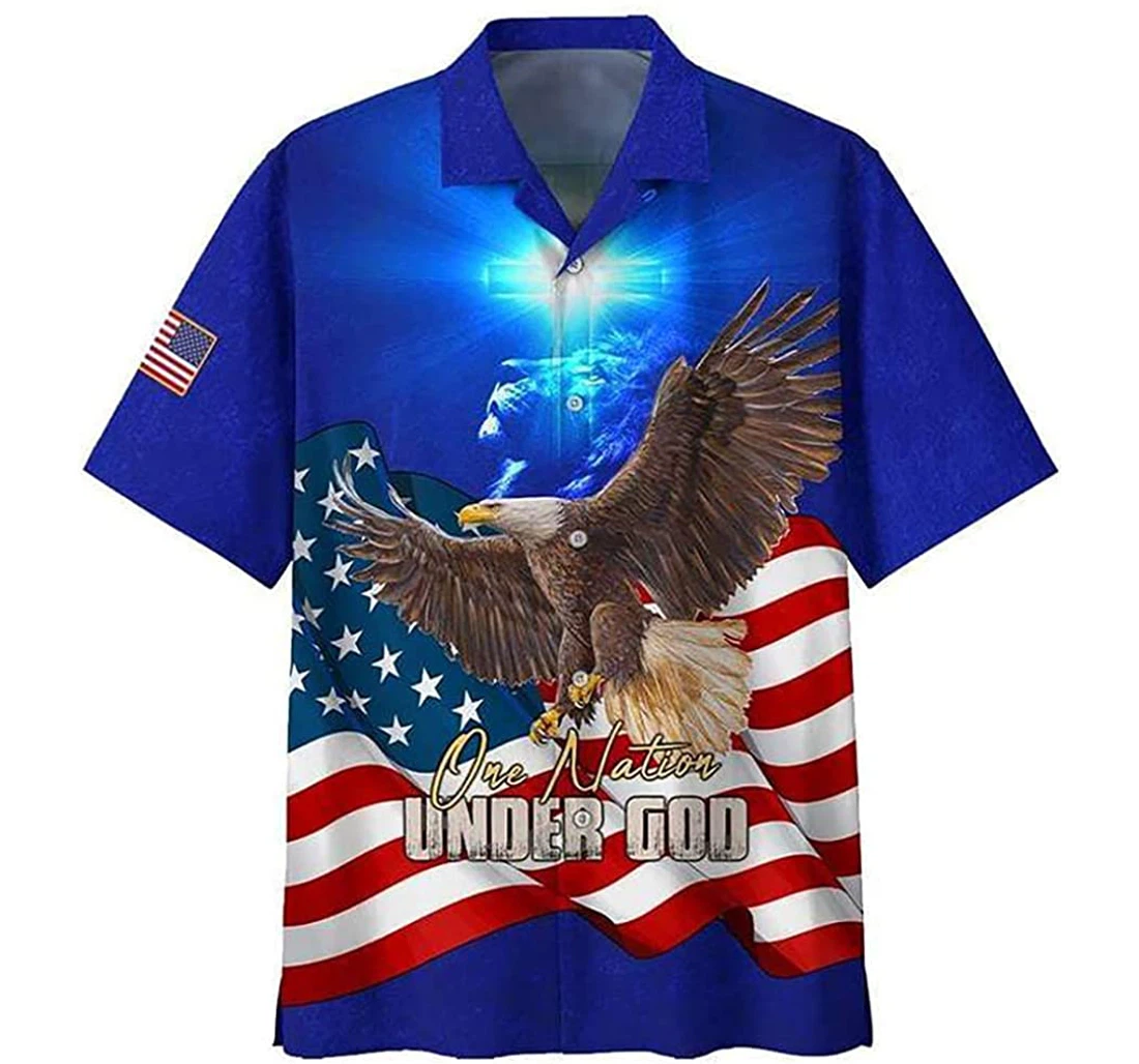 Personalized Independence Day Eagle Lion Cross Light One Nation Under God Hoodie, T-shirt, Sweatshirt Hawaiian Shirt, Button Up Aloha Shirt For Men, Women