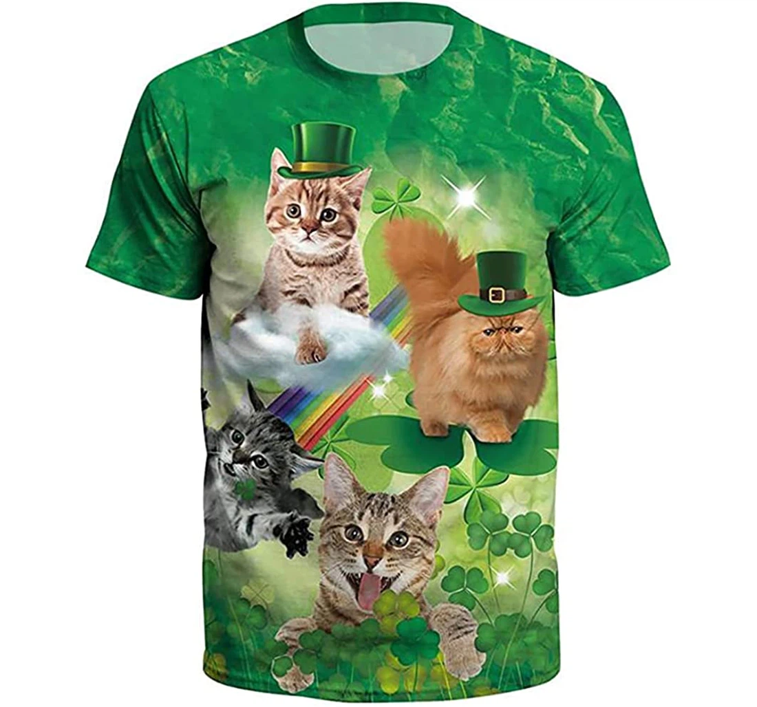 Saint Patrick's Day Cat And Rainbow - 3D Printed Pullover Hoodie