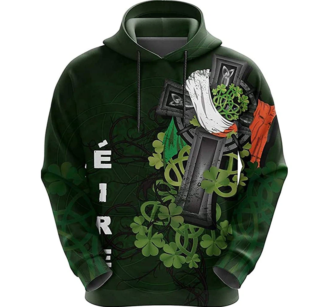 Irish Shamrock Celtic Cross - Happy St. Patrick's Day - 3D Printed Pullover Hoodie