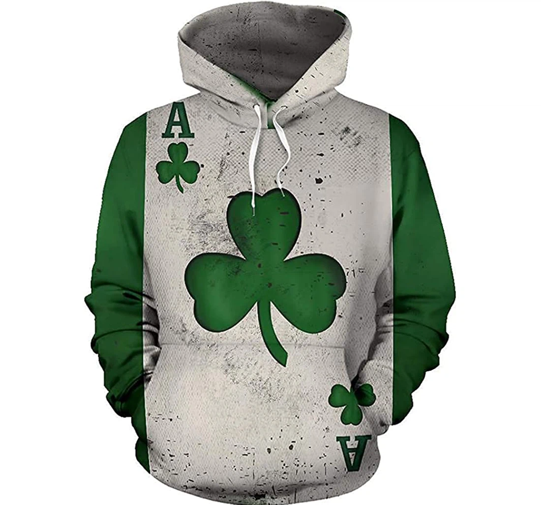 Irish Ace Of Shamrock Card - 3D Printed Pullover Hoodie