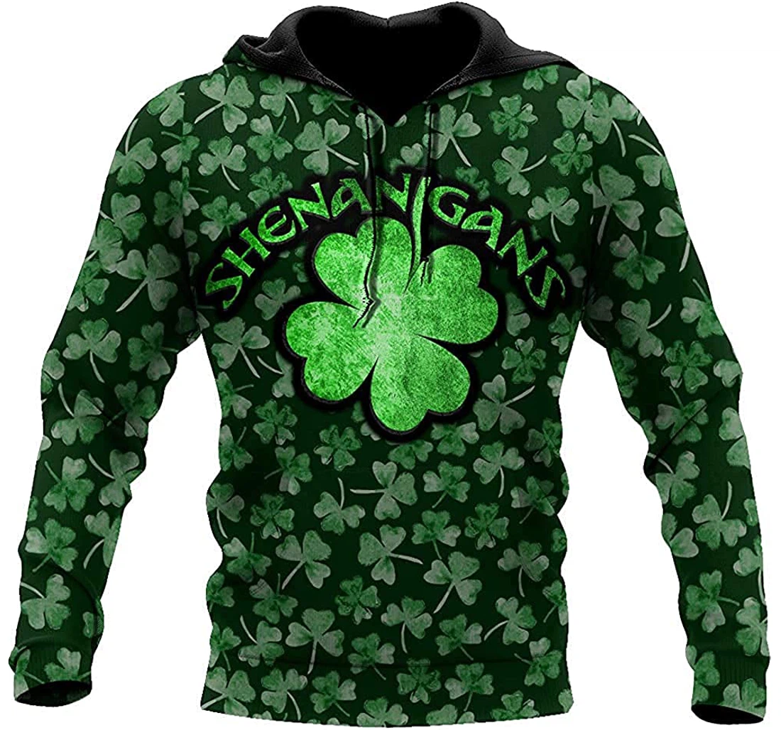 Irish St.patrick Shenangans Shamrock Pattern - 3D Printed Pullover Hoodie