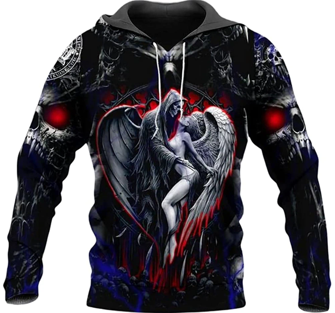 Skull Couple Death And Angel Included - 3D Printed Pullover Hoodie