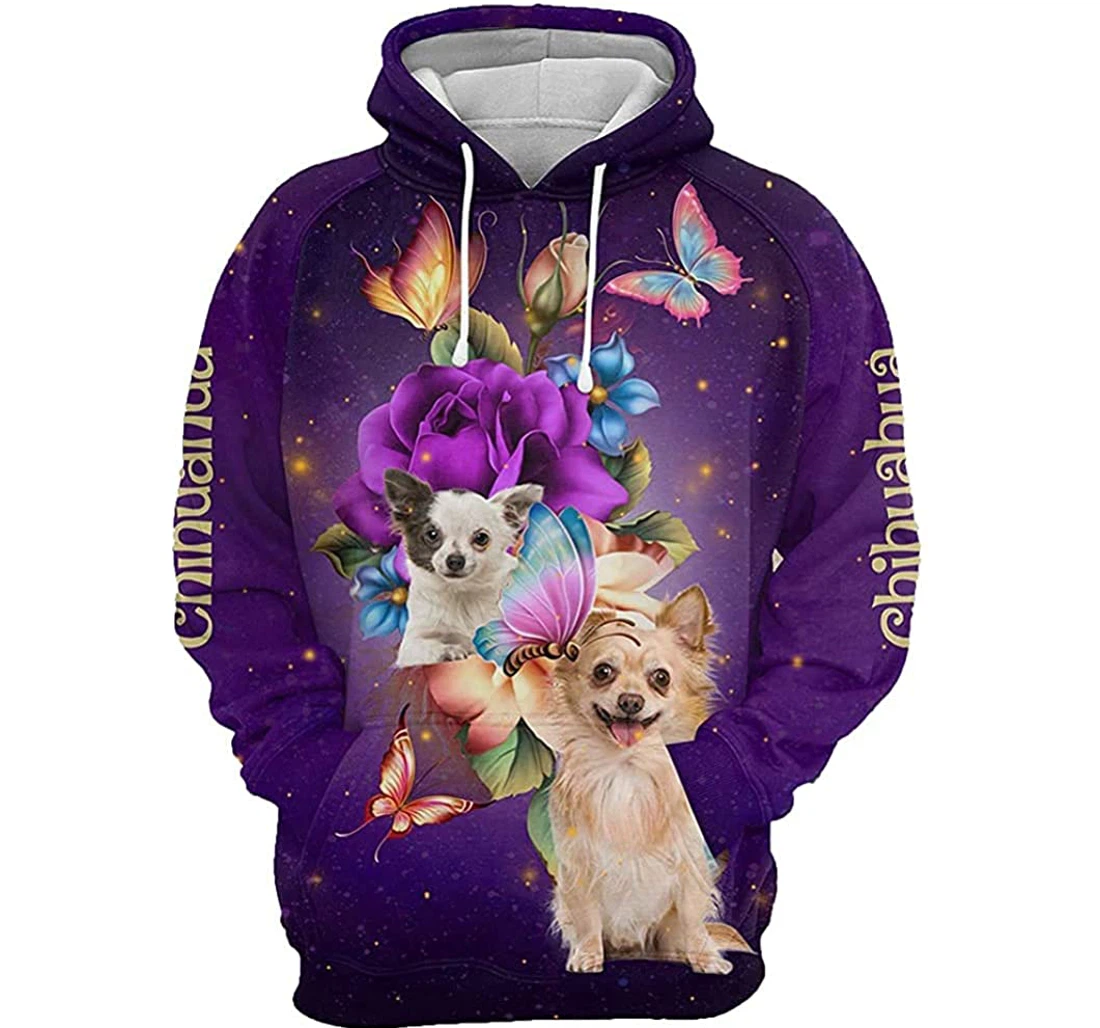 Chihuahua Flower Butterfly - 3D Printed Pullover Hoodie