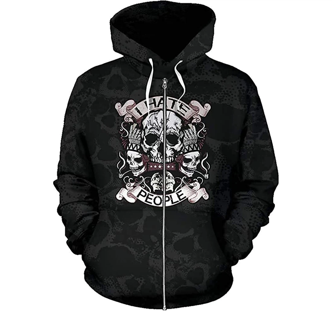 I Hate People Skull - 3D Printed Pullover Hoodie