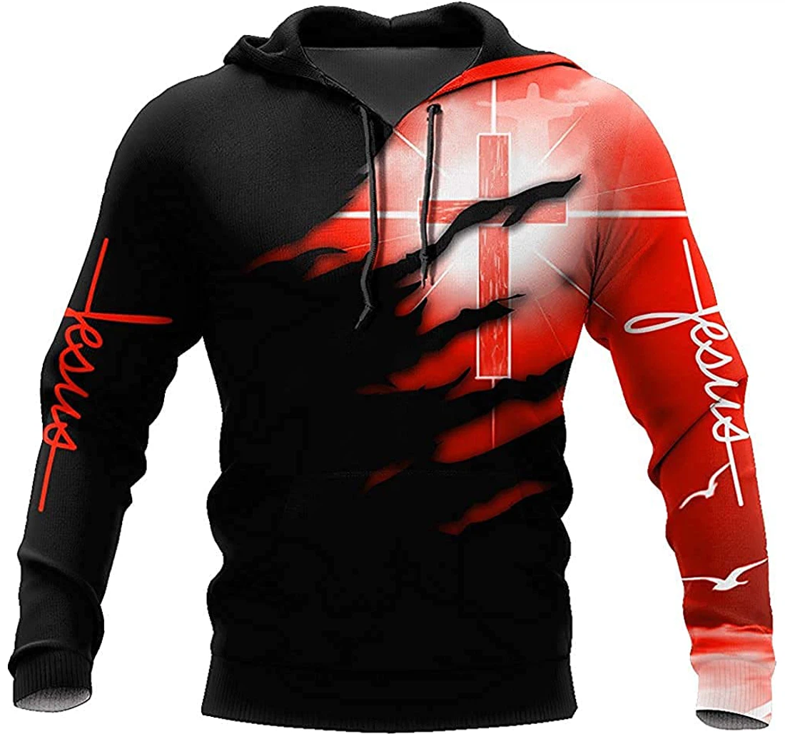 Red Shining Cross - 3D Printed Pullover Hoodie