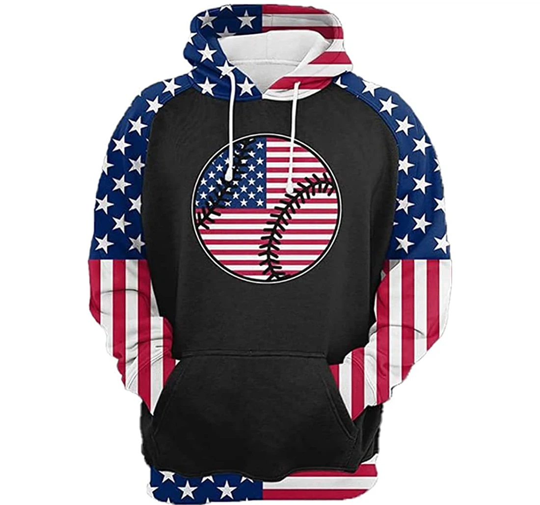 Baseball American Flag - 3D Printed Pullover Hoodie