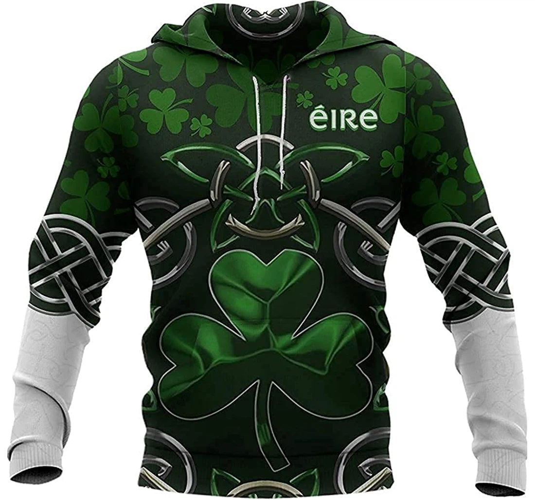 Irish St.patrick Day Shamrock Celtic Cross Green And White - 3D Printed Pullover Hoodie