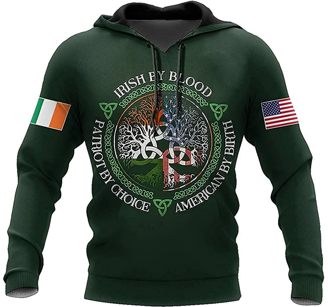 Irish St.patrick Tree Of Life American Flag Irish Flag - 3D Printed Pullover Hoodie