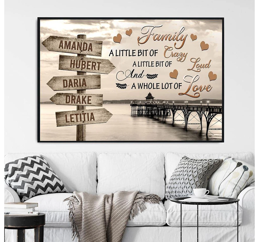 Poster, Canvas - Personalized Street Sign A Whole Lot Of Love Custom Name Vintage Family On Bi Print Framed Wall Art